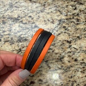 Elegant Orange and Black Leather Bracelet, baseball ( mom) bracelet/ team colors